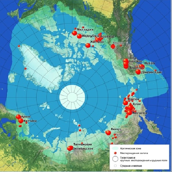 Карта месторождений золота арктической зоны