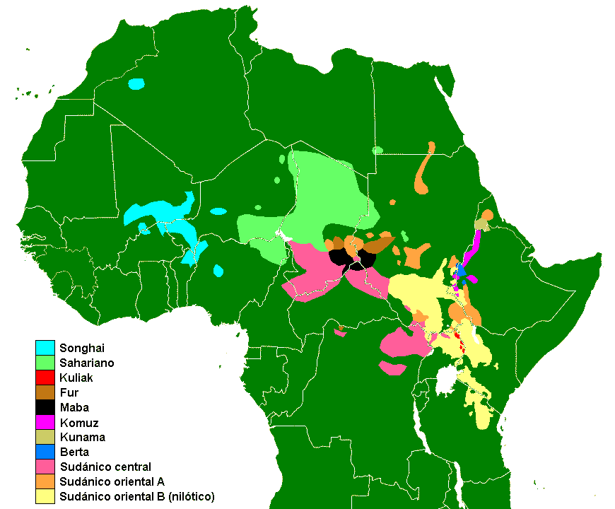Карта распространения языков нило-сахарской надсемьи