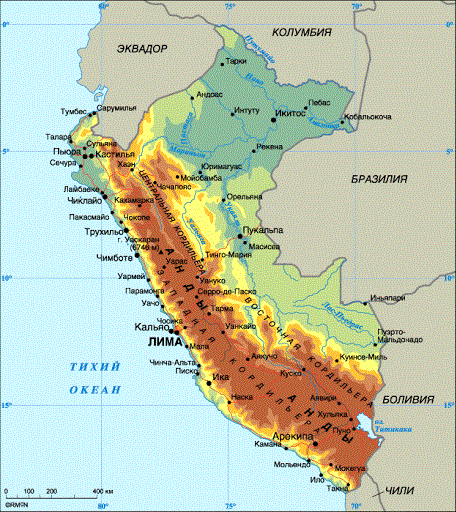 Физическая карта Перу