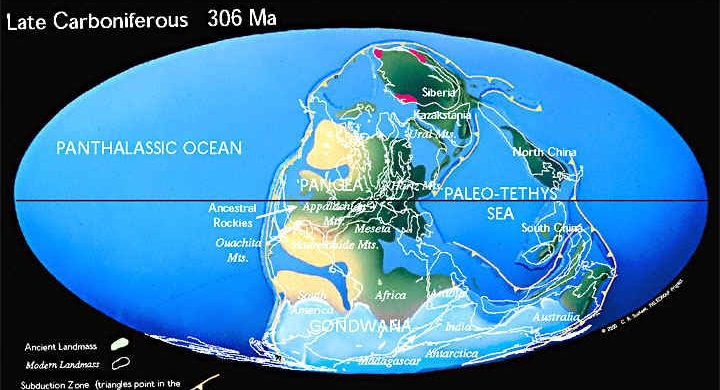 Континенты в позднем карбоне (306 млн. лет назад)
