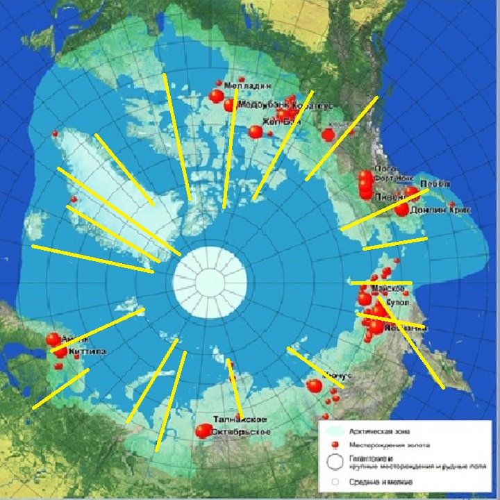 Меридианальное распределение арктических залежей золота