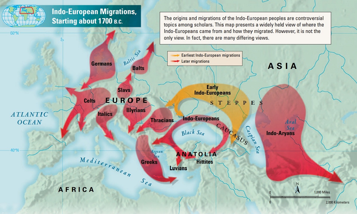 Расселение индоевропейских племён в ранней бронзе (1700 г. до н.э.)