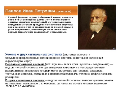 Русский психофизиолог Павлов о сигнальных системах человека и животных