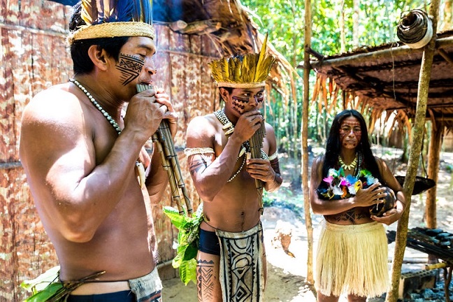 Бразильские индейцы в традиционных нарядах