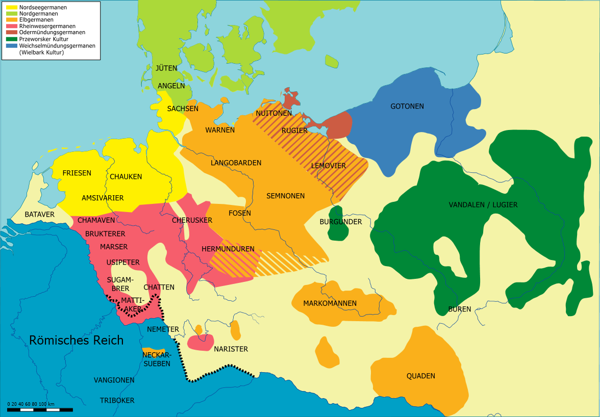 Германские племена I в. н.э. (карта)