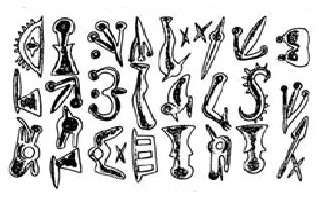 Критский текст из 4 вертикальных слов иероглифами