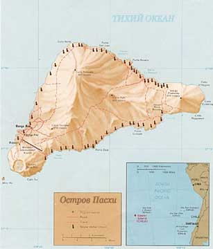 Карта острова Пасхи - юго-восточного угла полинезийского треугольника