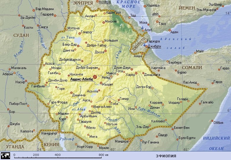 Географическая карта Эфиопии