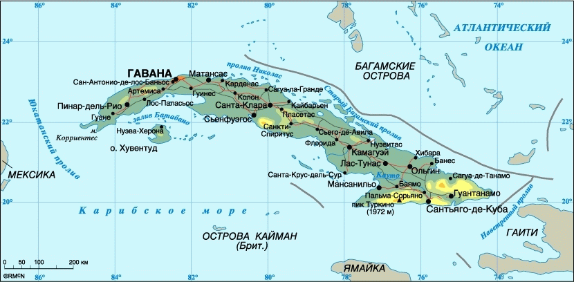 Географическая карта Кубы