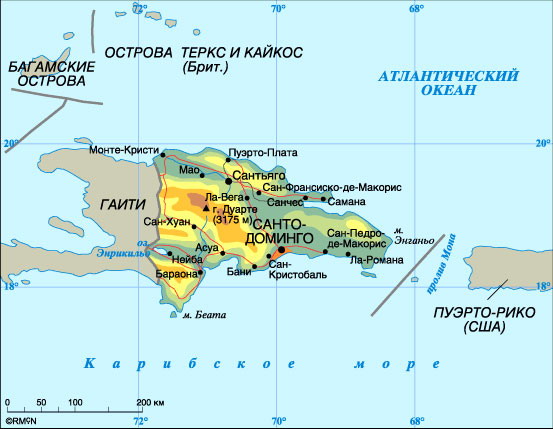 Географическая карта Доминиканы
